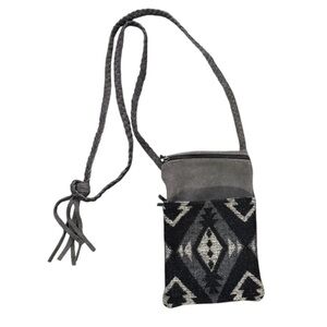 Manitobah Mukluks Suede Pouchette Shoulder Bag Crossbody Grey Aztec Wool